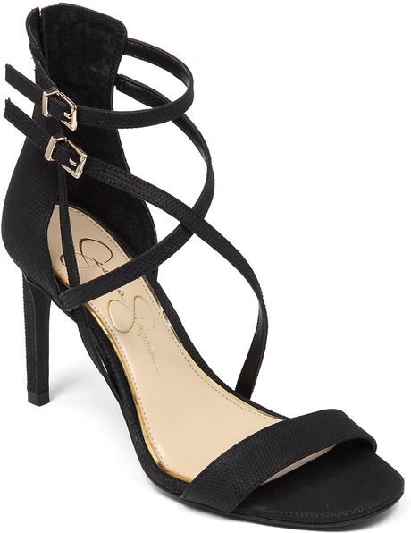 Jessica Simpson Myelle High-Heel Leather Sandals in Black (Black Snake ...