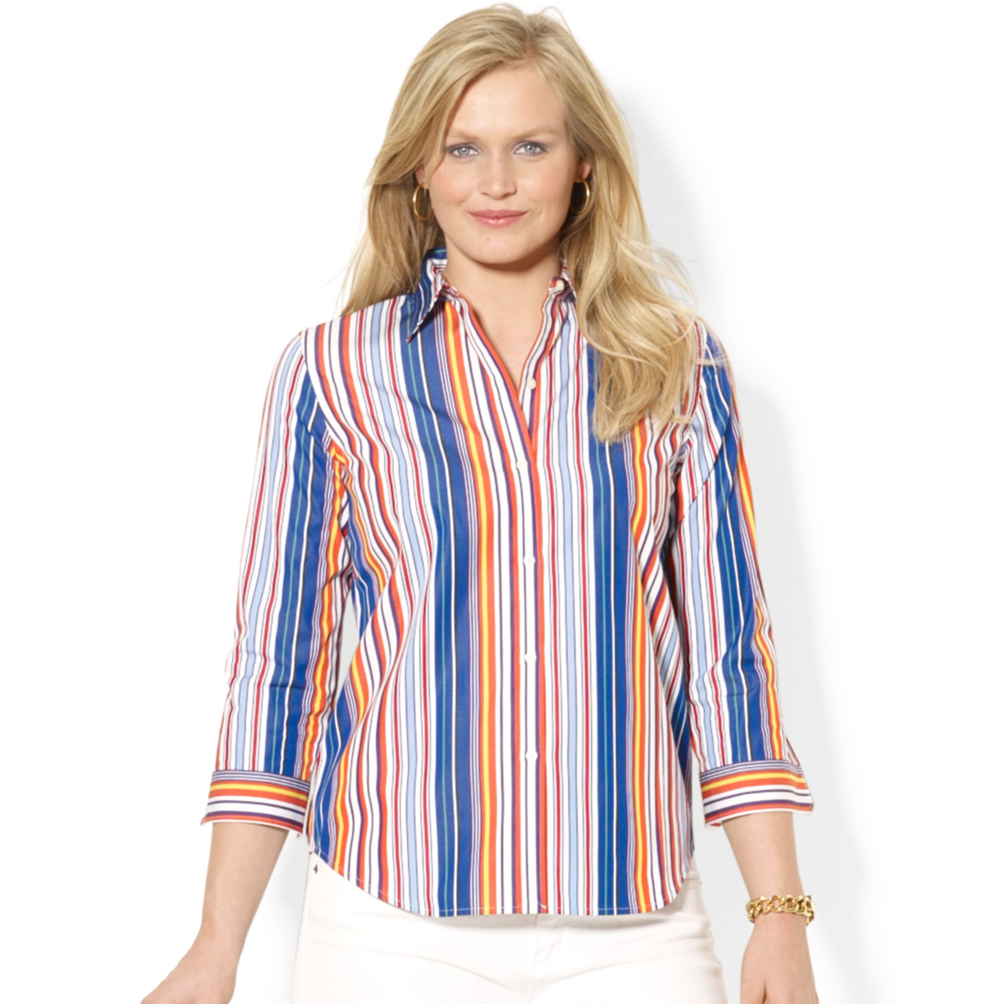 Lauren By Ralph Lauren Plus Size Threequartersleeve Striped Blouse in
