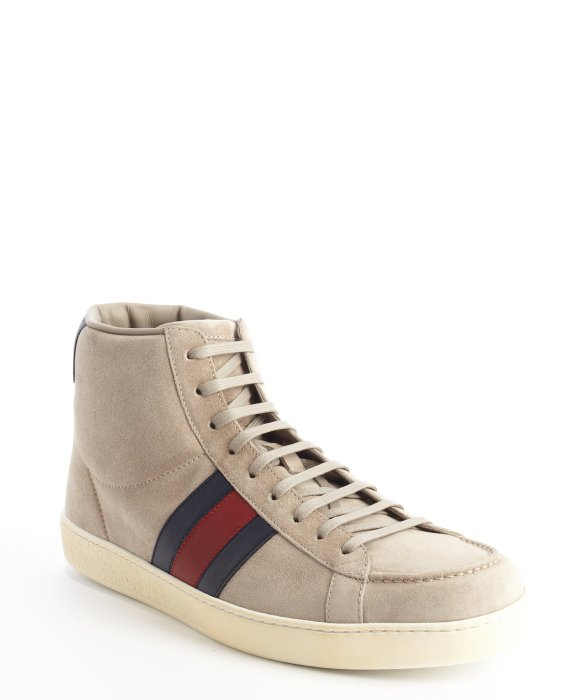 Gucci Beige Suede Web Stripe Detail Hi Top Sneakers in Beige for Men | Lyst
