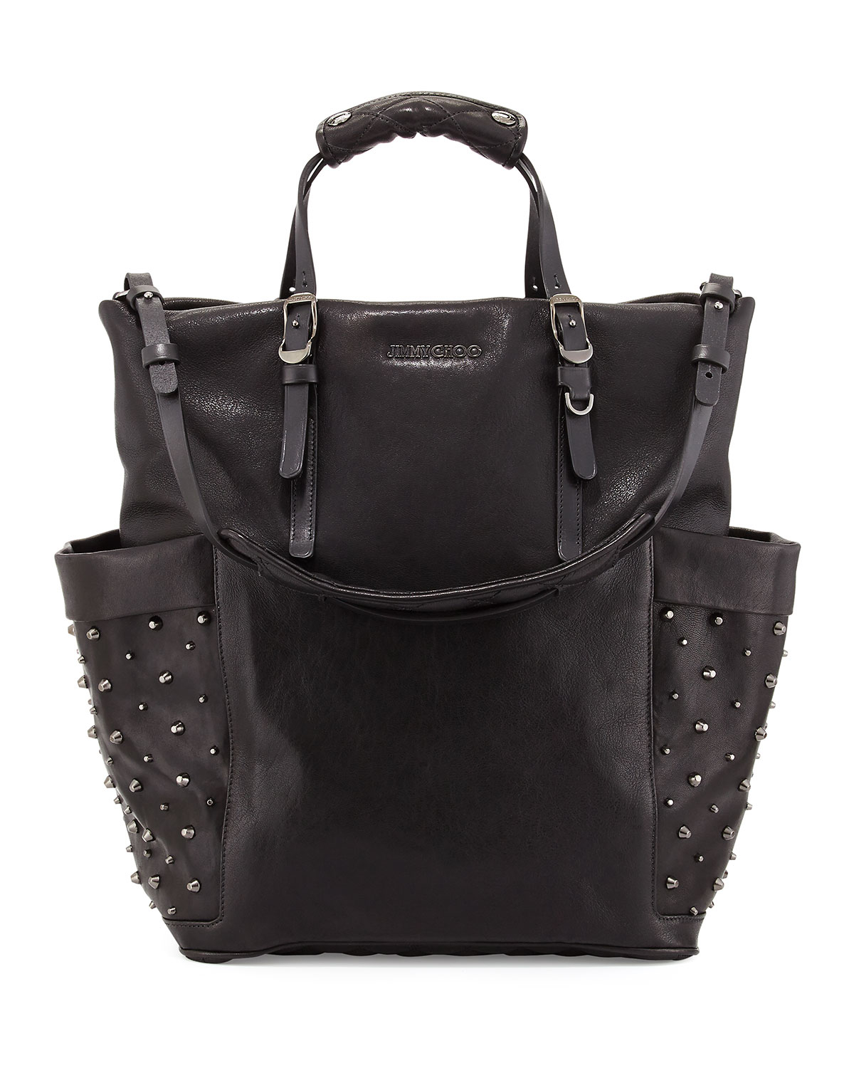 Jimmy Choo Blare Studded Glossy Leather Tote Bag Black in Black (BLK/GUNMETAL) | Lyst