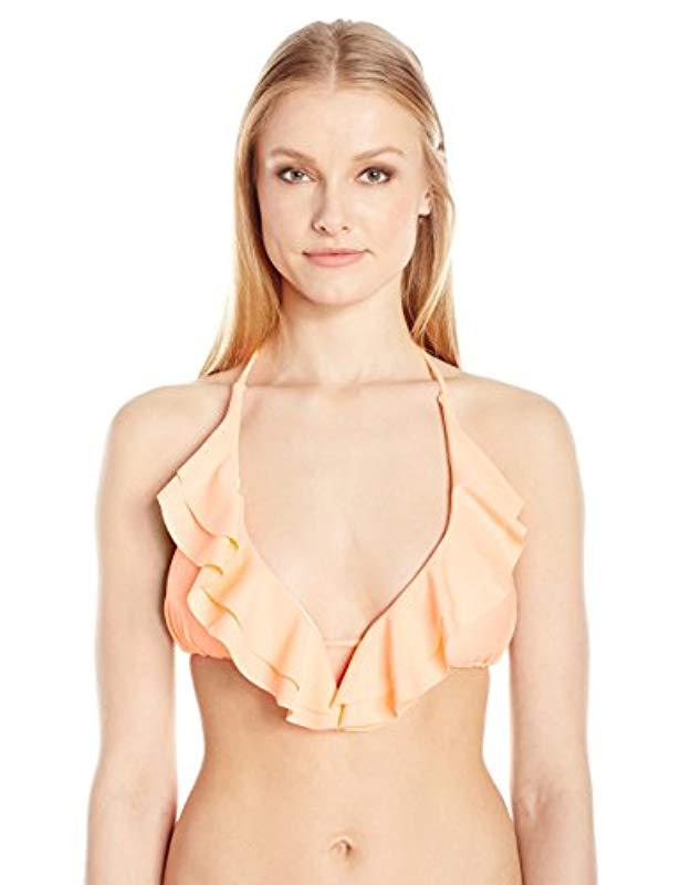 Shoshanna Solid Ruffle Halter Bikini Top In Natural Lyst
