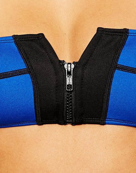 Asos Scuba Zip Front Bandeau Bikini Top in Blue (Blackblue) | Lyst