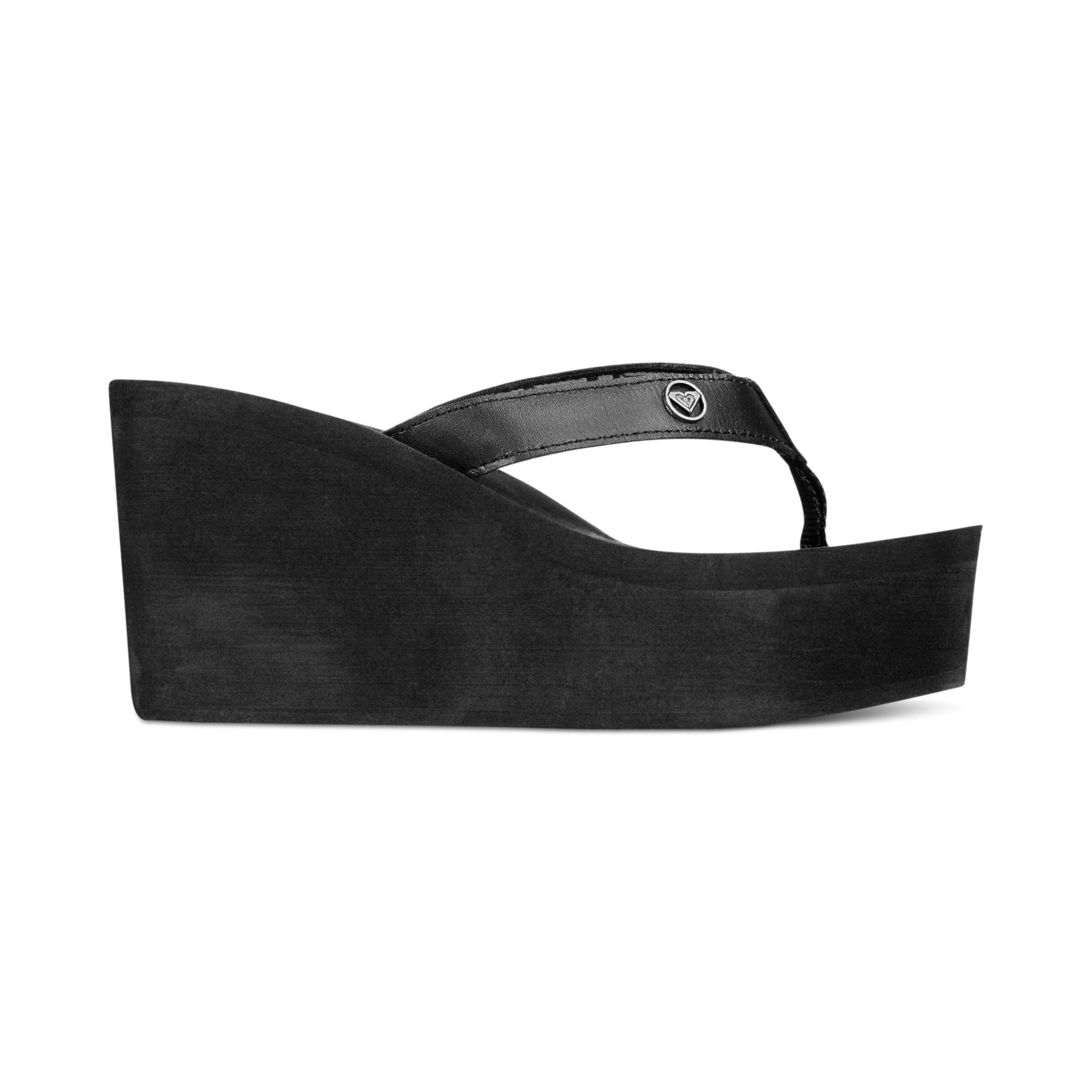 Roxy Palika Platform Wedge Flip Flops in Black (Black Leather) | Lyst