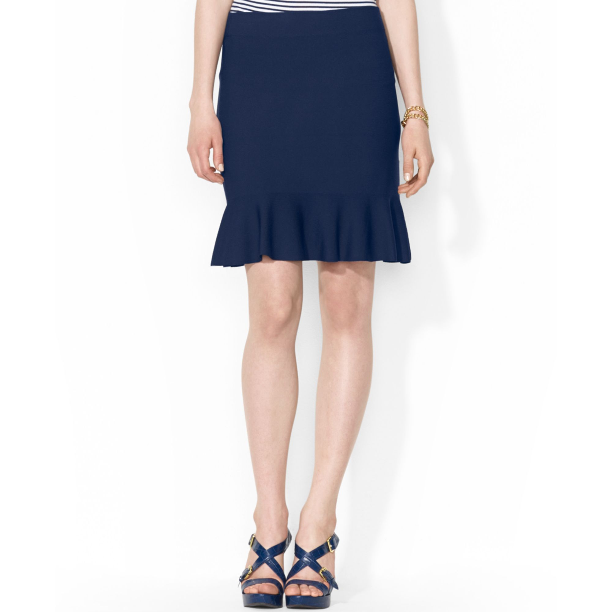 Ralph Lauren Lauren Ruffled Aline Skirt in Blue (San Remo Navy) | Lyst