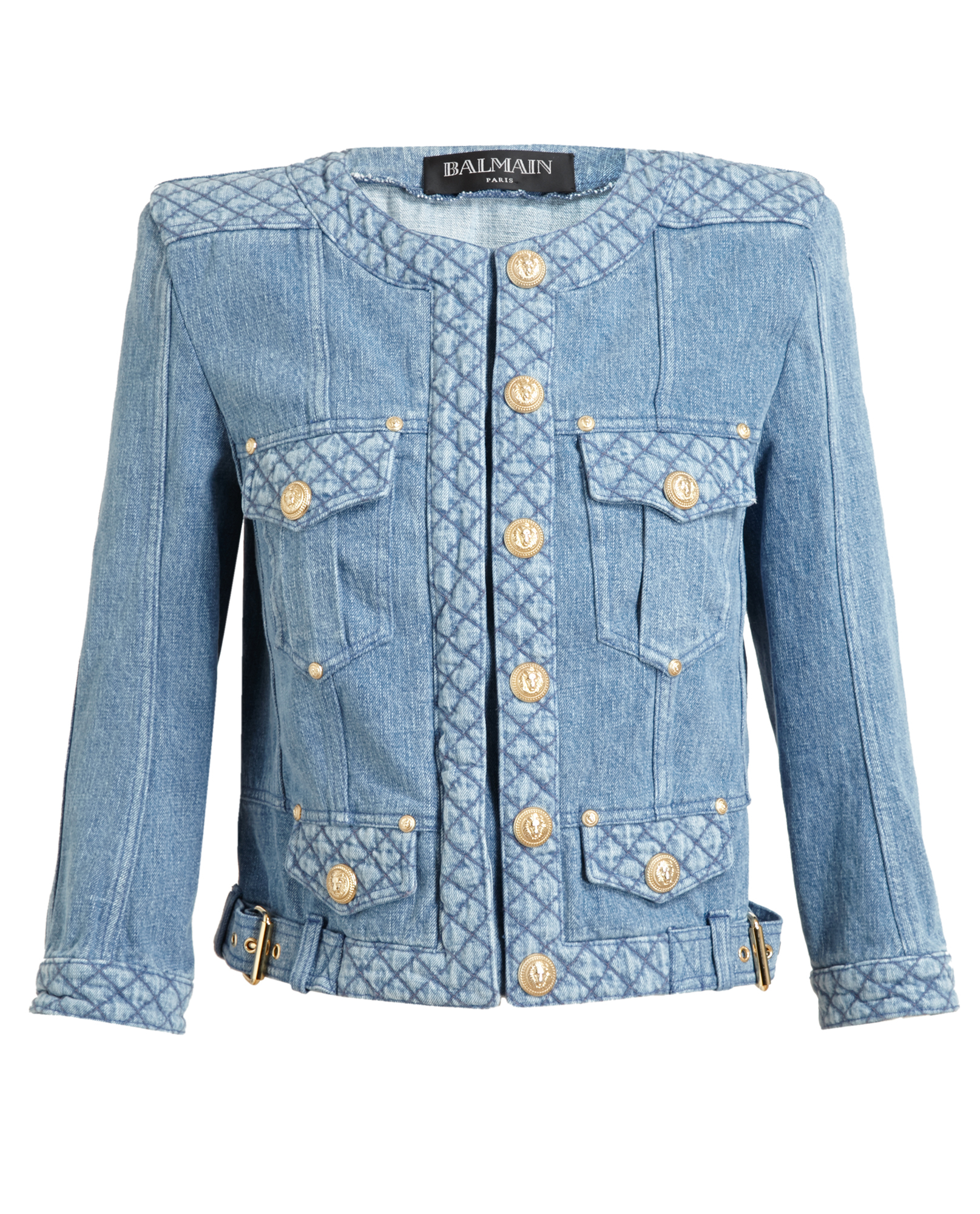 Balmain Collarless Denim Jacket in Blue | Lyst