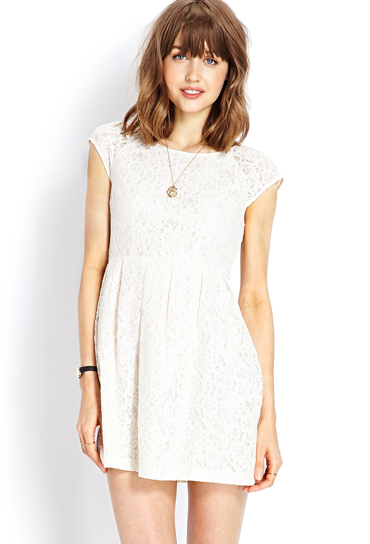 Forever 21 Ladylike Lace Dress in Beige (Cream)