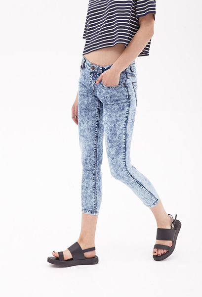 Forever 21 Acid Wash Ankle Jeans in Blue (LIGHT DENIM) | Lyst