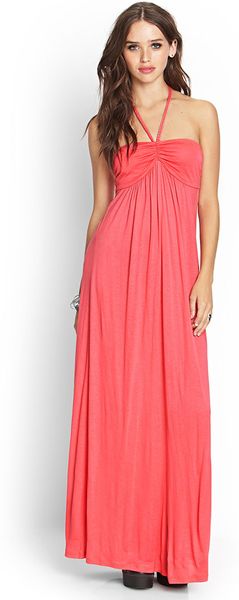 Forever 21 Braided Halter Maxi Dress in Red (Coral)