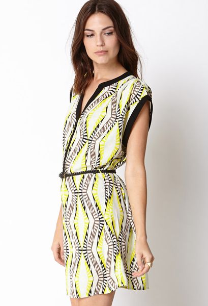 Forever 21 Stand Out Kaleidoscope Shirt Dress in Yellow (CREAMLIME)