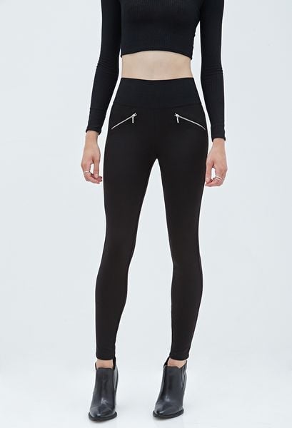 Forever 21 Zippered Knit Leggings in Black