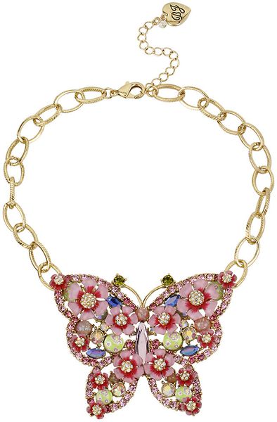 Betsey Johnson Crystallized Butterfly Pendant Necklace In Pink Lyst