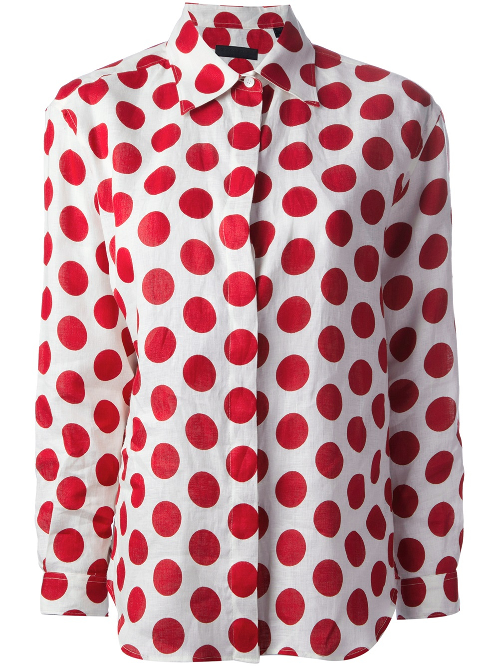 white red polka dot shirt