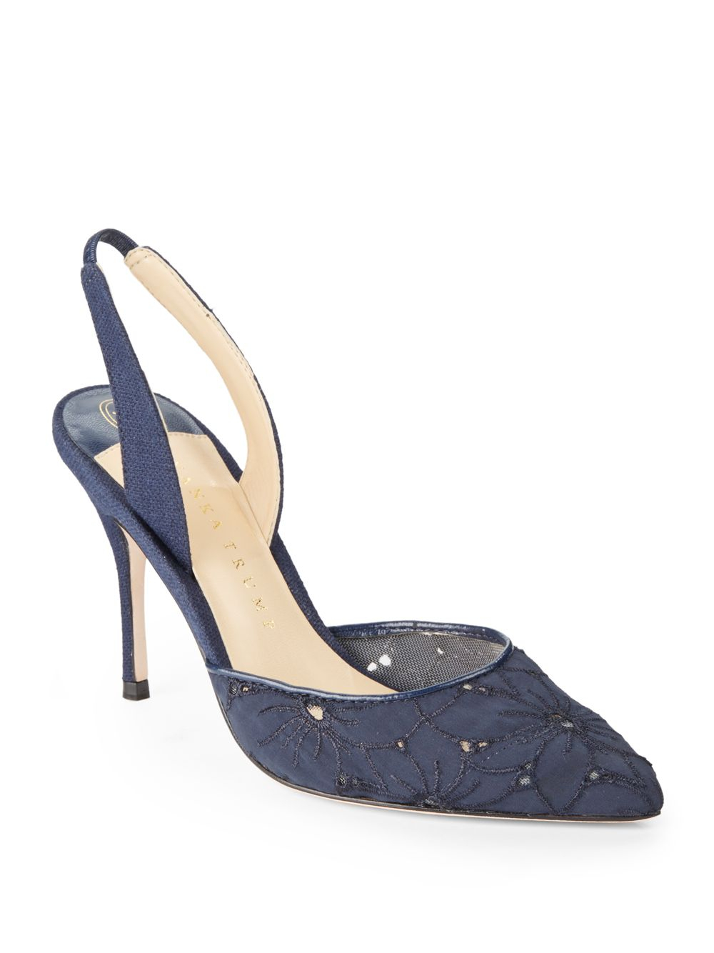Ivanka Trump Embroidered Slingback Pumps in Blue (navy