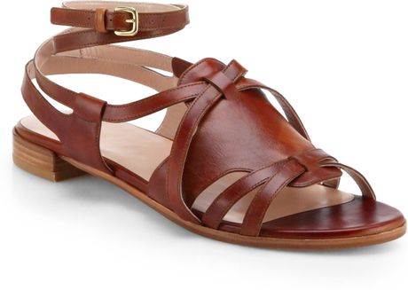 Stuart Weitzman Greek Leather Strappy Sandals in Brown (SADDLE) | Lyst