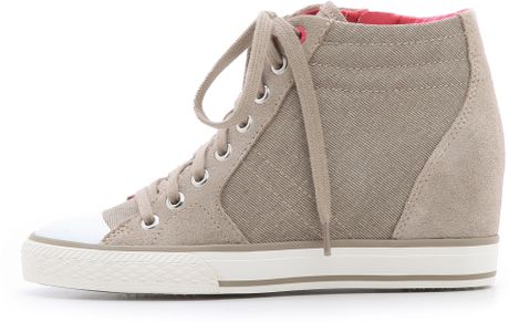 Dkny Cindy Canvas Wedge Sneakers in Beige (Chino) | Lyst