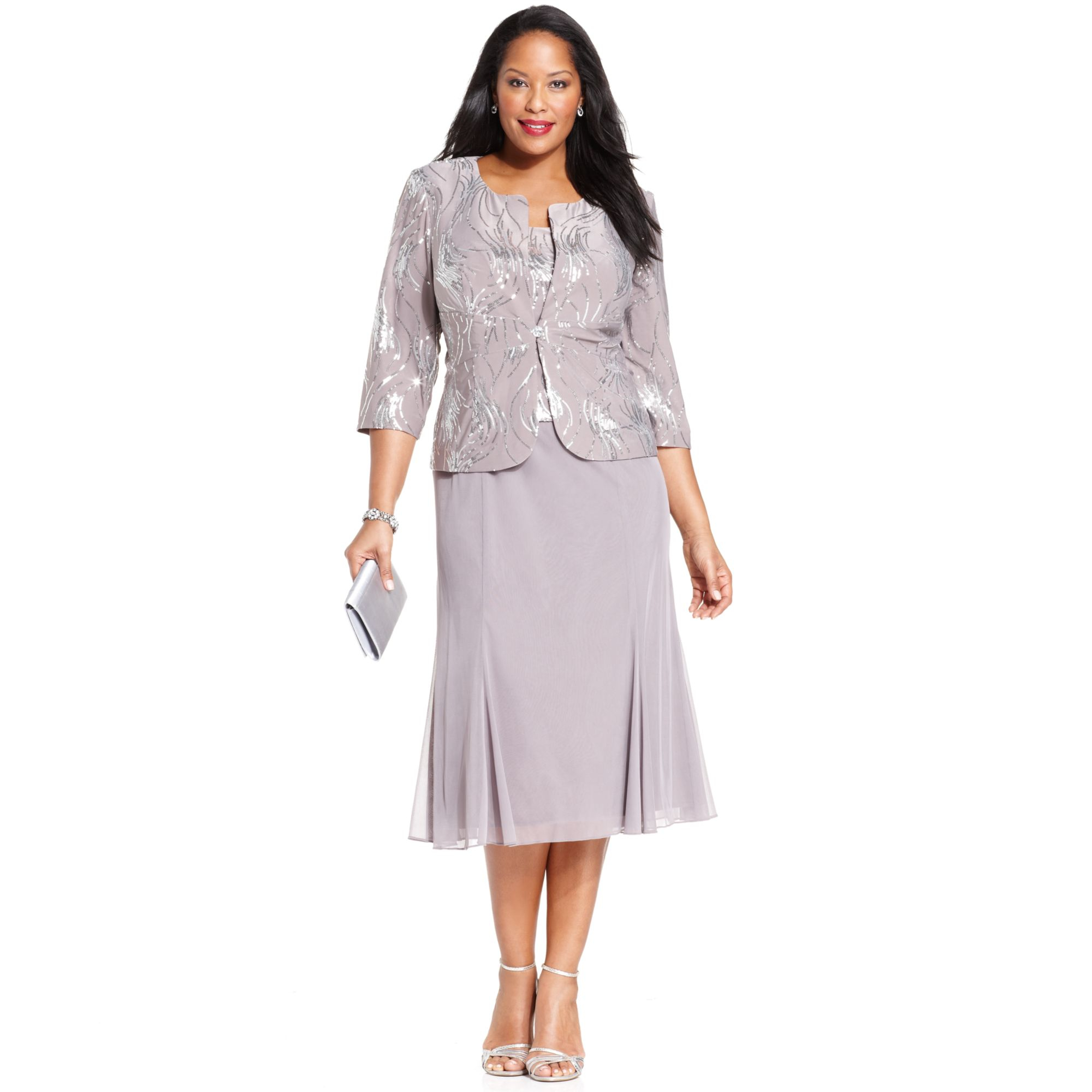 Alex Evenings Plus Size Sequin Chiffon Dress And Jacket in Purple ...