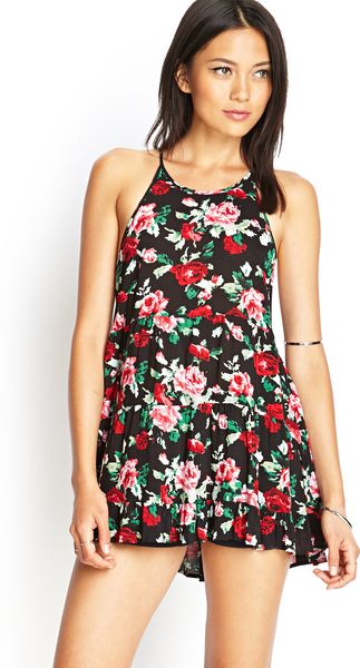 Forever 21 Rose Crossback Mini Dress in Floral (Blackred)