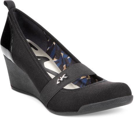 Anne Klein Ak Teamup Mary Jane Sport Wedges in Black (Black Fabric) | Lyst