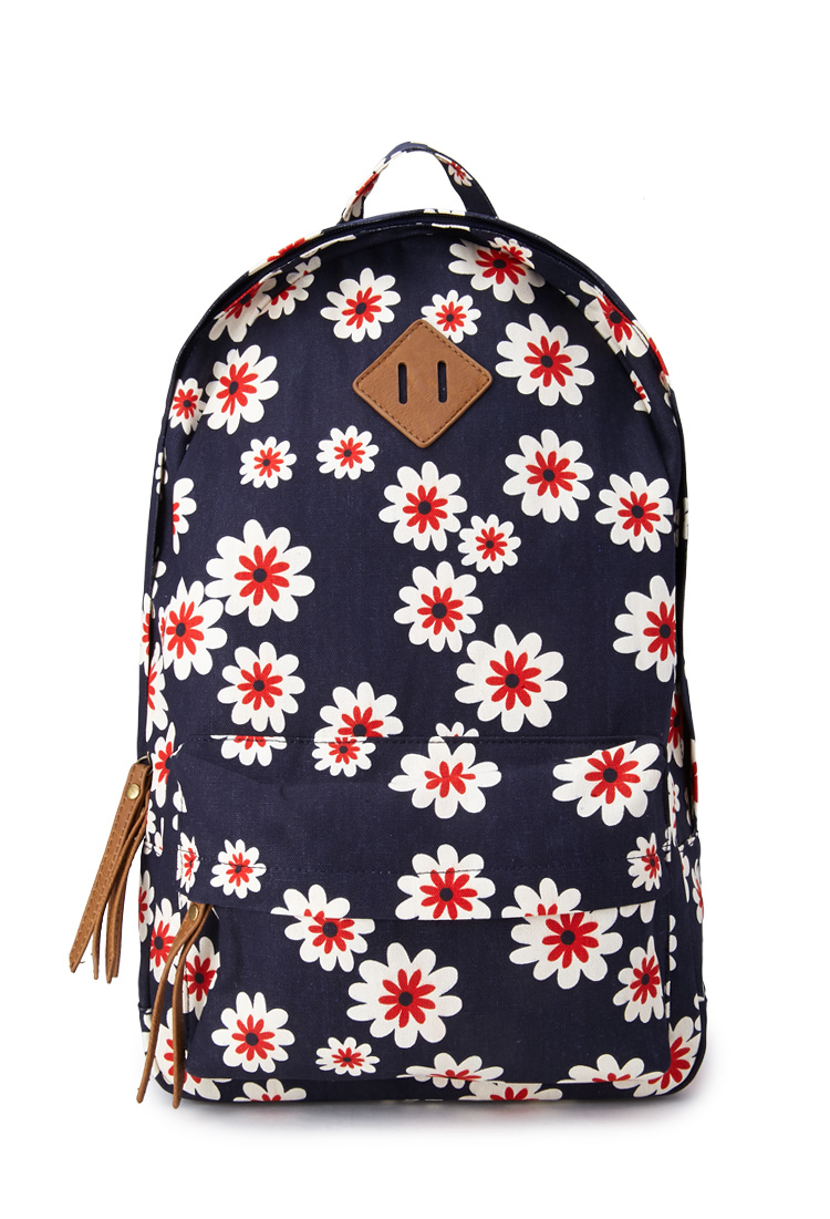 Forever 21 Sweet Floral Canvas Backpack in Multicolor (NAVYMULTI)