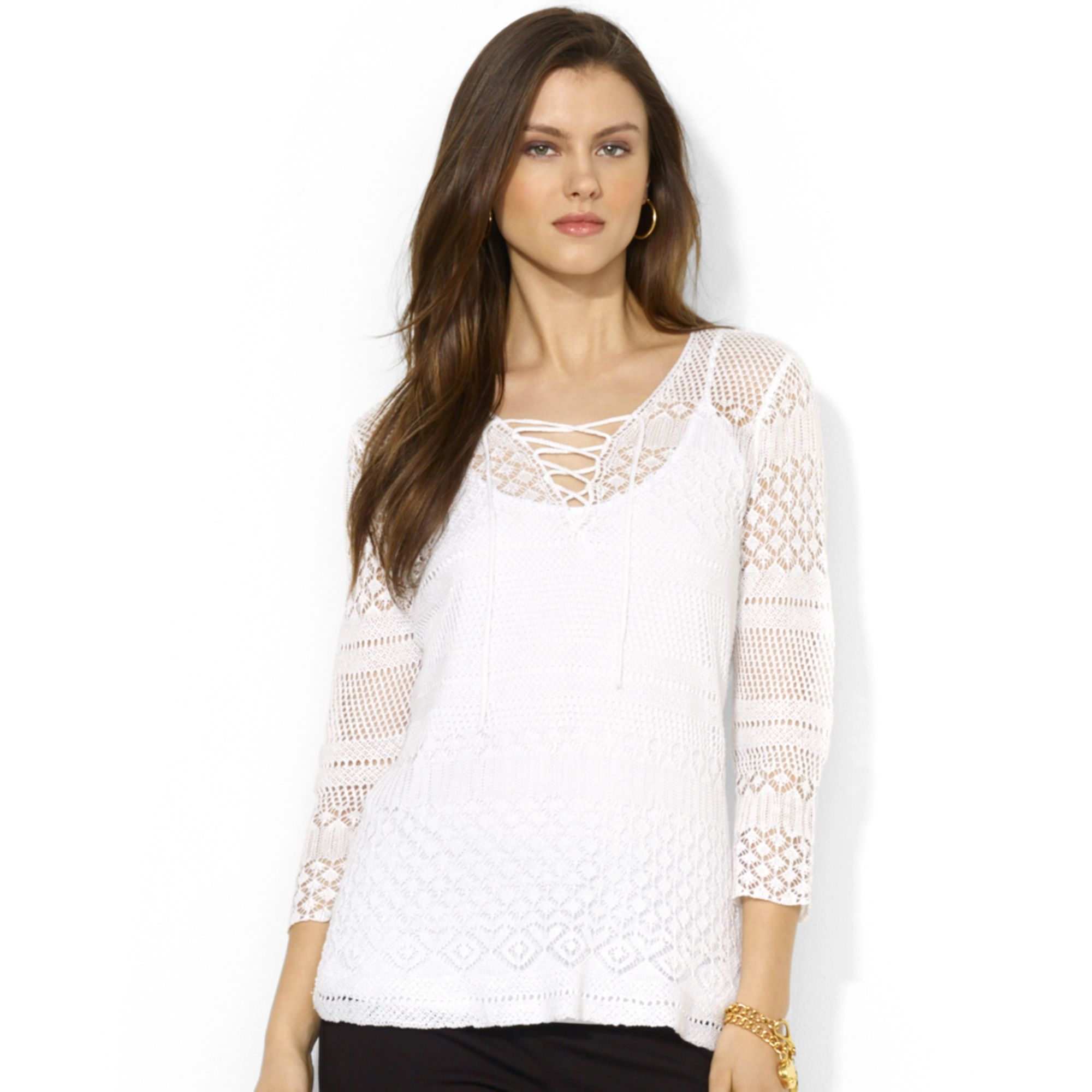 Lauren By Ralph Lauren Petite Laceup Linen Tunic in White Lyst