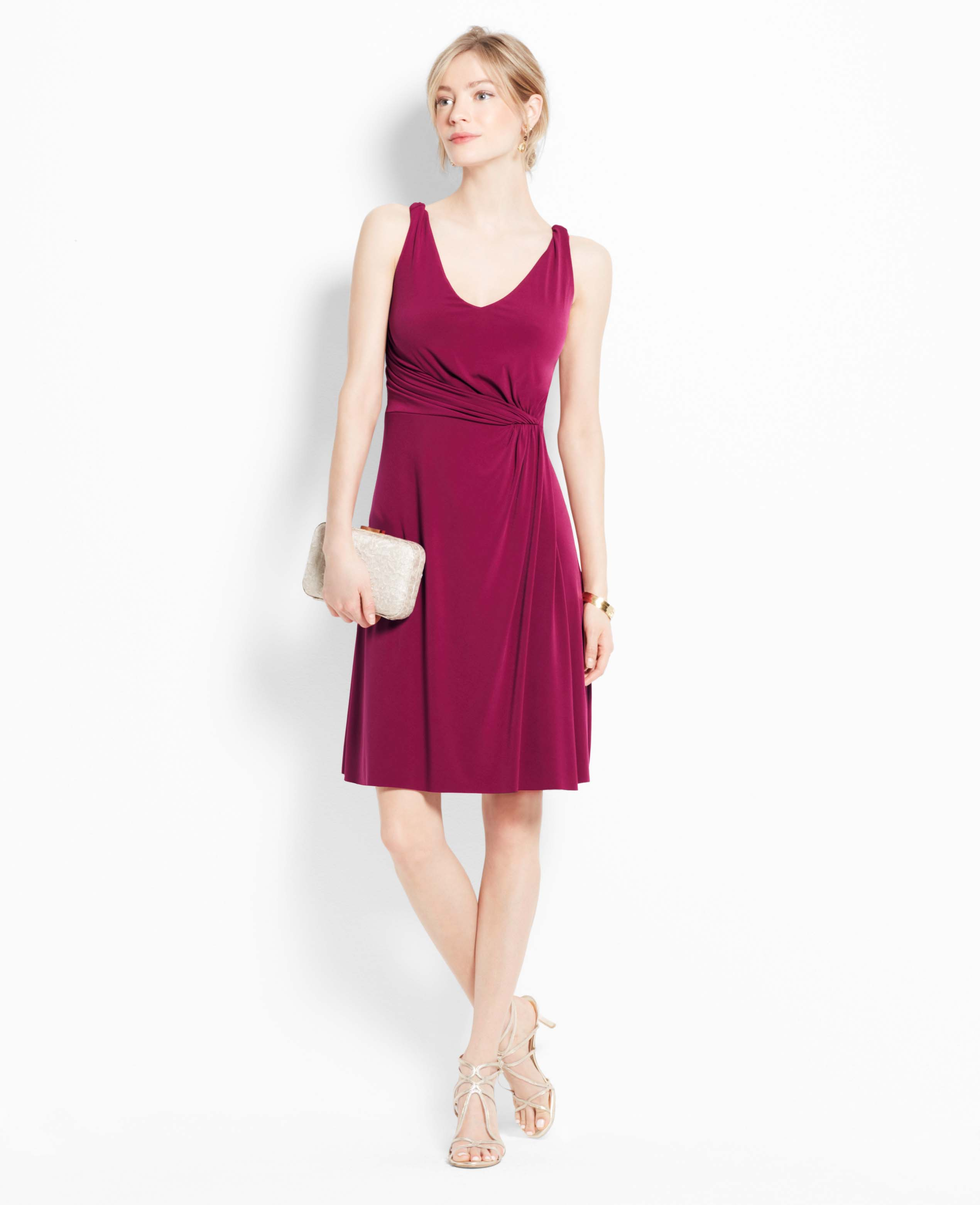 Ann Taylor Jersey Twisted Shoulder Strap Dress in Purple (Very Berry