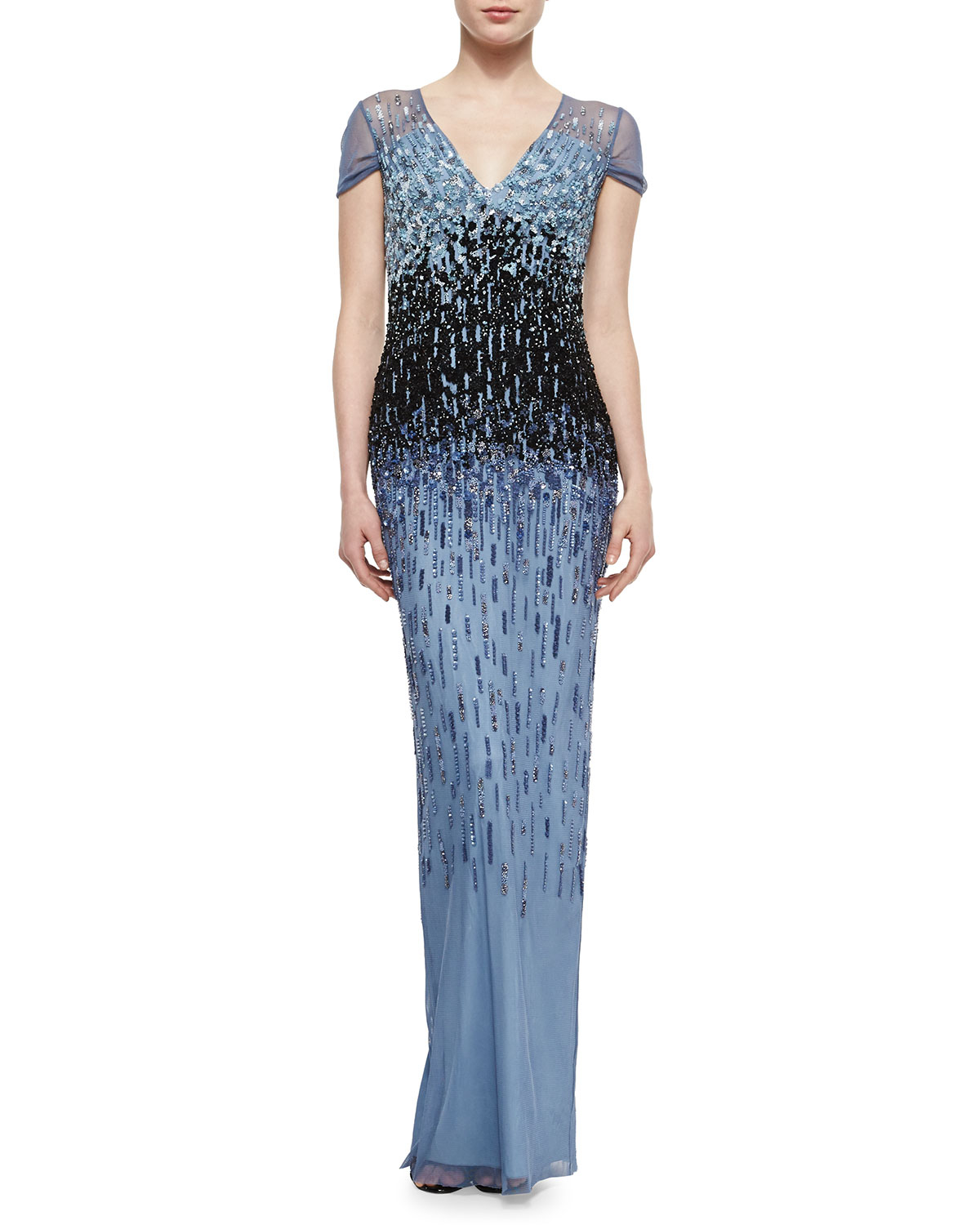 pamella roland ombre sequin gown
