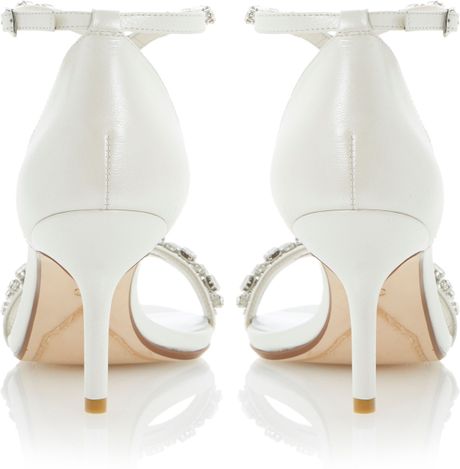 Dune Happiness Leather Tbar Jewelled Stiletto Sandals in White (Ivory ...