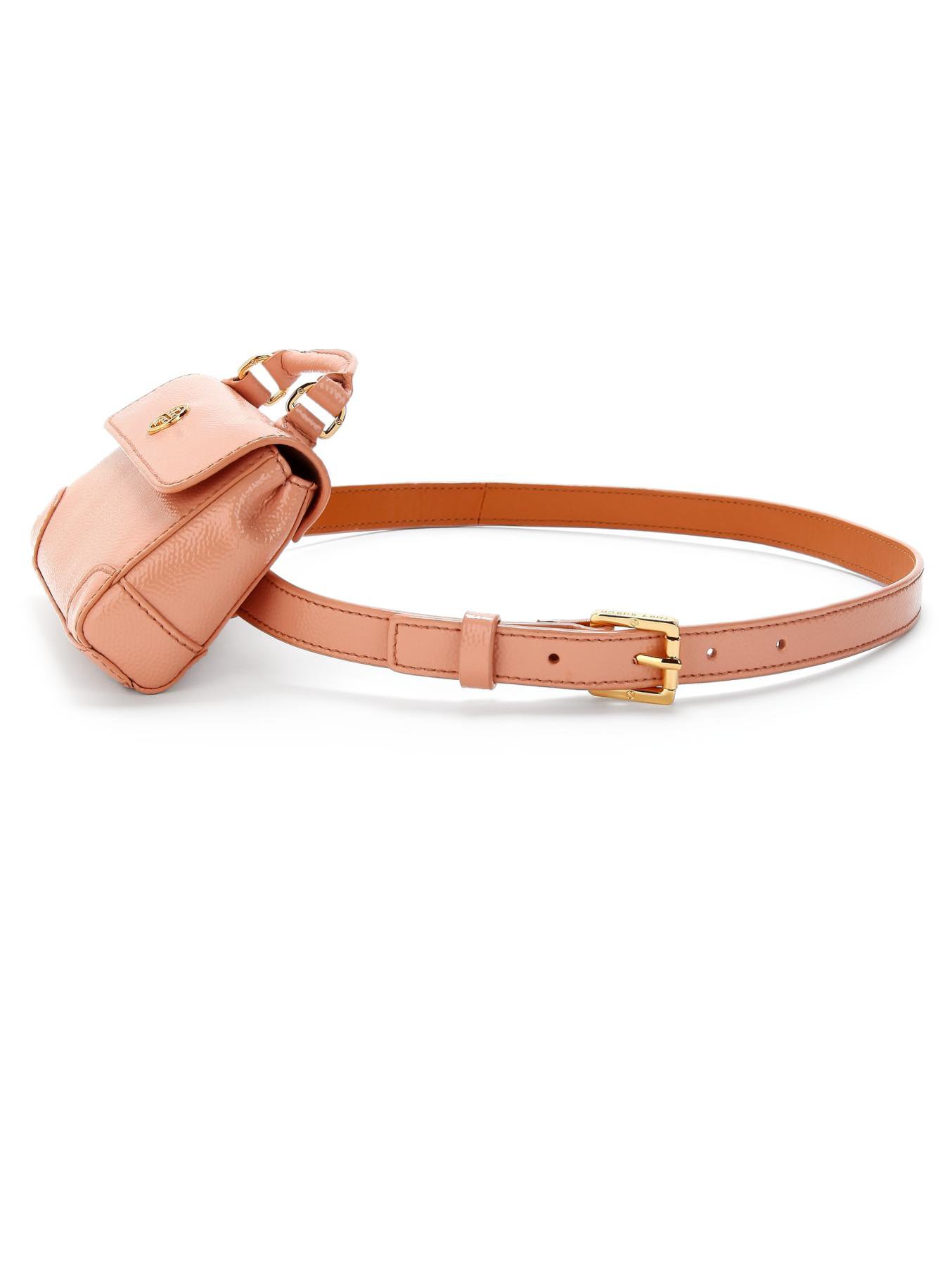 Tory Burch Robinson Patent Leather Waist Pack Belt in Brown (LIGHT OAK