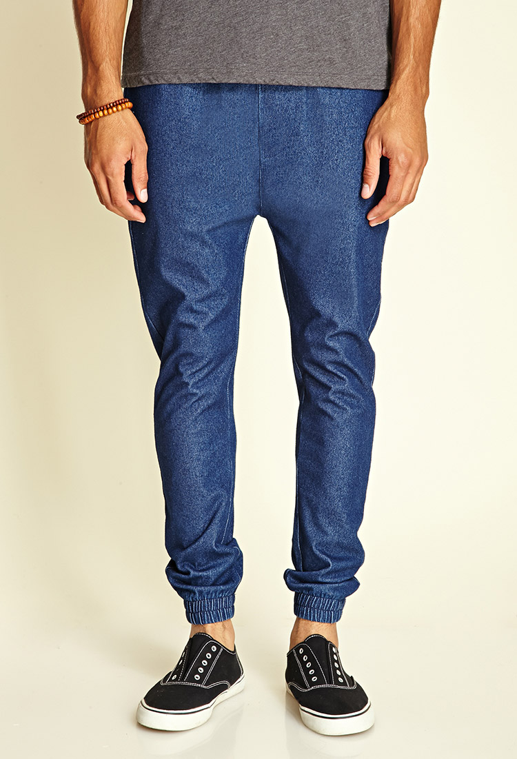 drawstring denim joggers