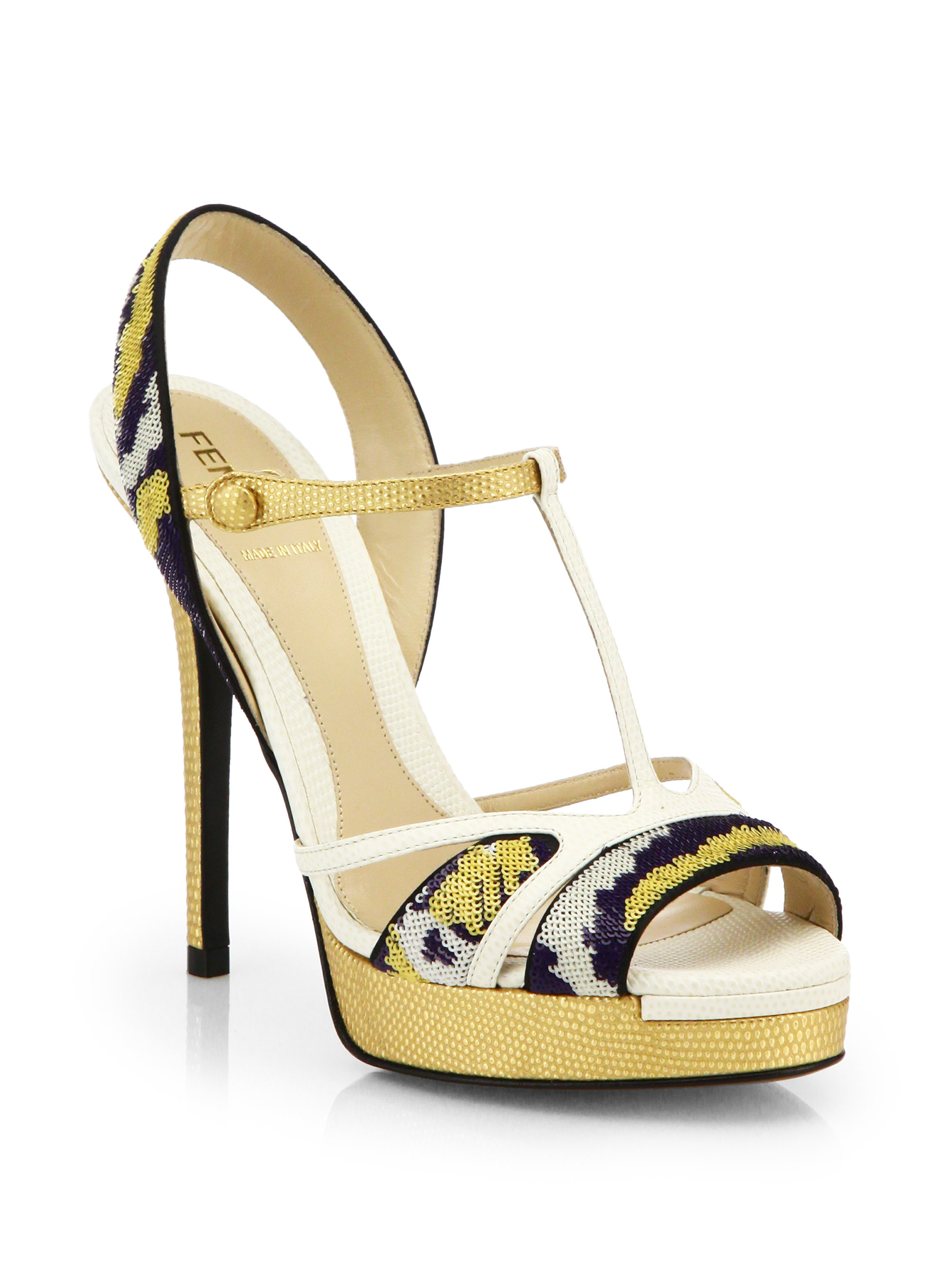 Fendi Zelda Sequin Leather Platform Sandals in Gold (GOLD MULTI) | Lyst