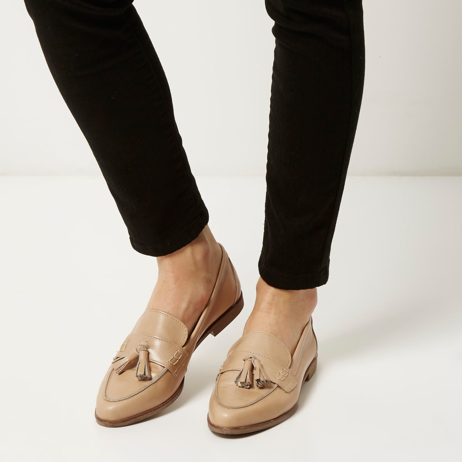 Lyst River Island Nude Leather Tassel Loafers In Natural