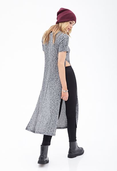 Forever 21 Ribbed Knit T-Shirt Dress in Gray (Charcoalgrey)