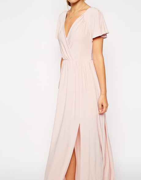 asos-beige-flutter-sleeve-wrap-maxi-dress-maxi-dresses-product-1 ...