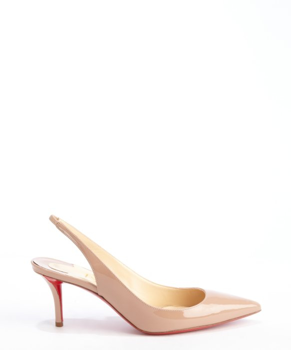 Christian Louboutin Nude Patent Leather Apostrophy Sling 70 Pointed Toe