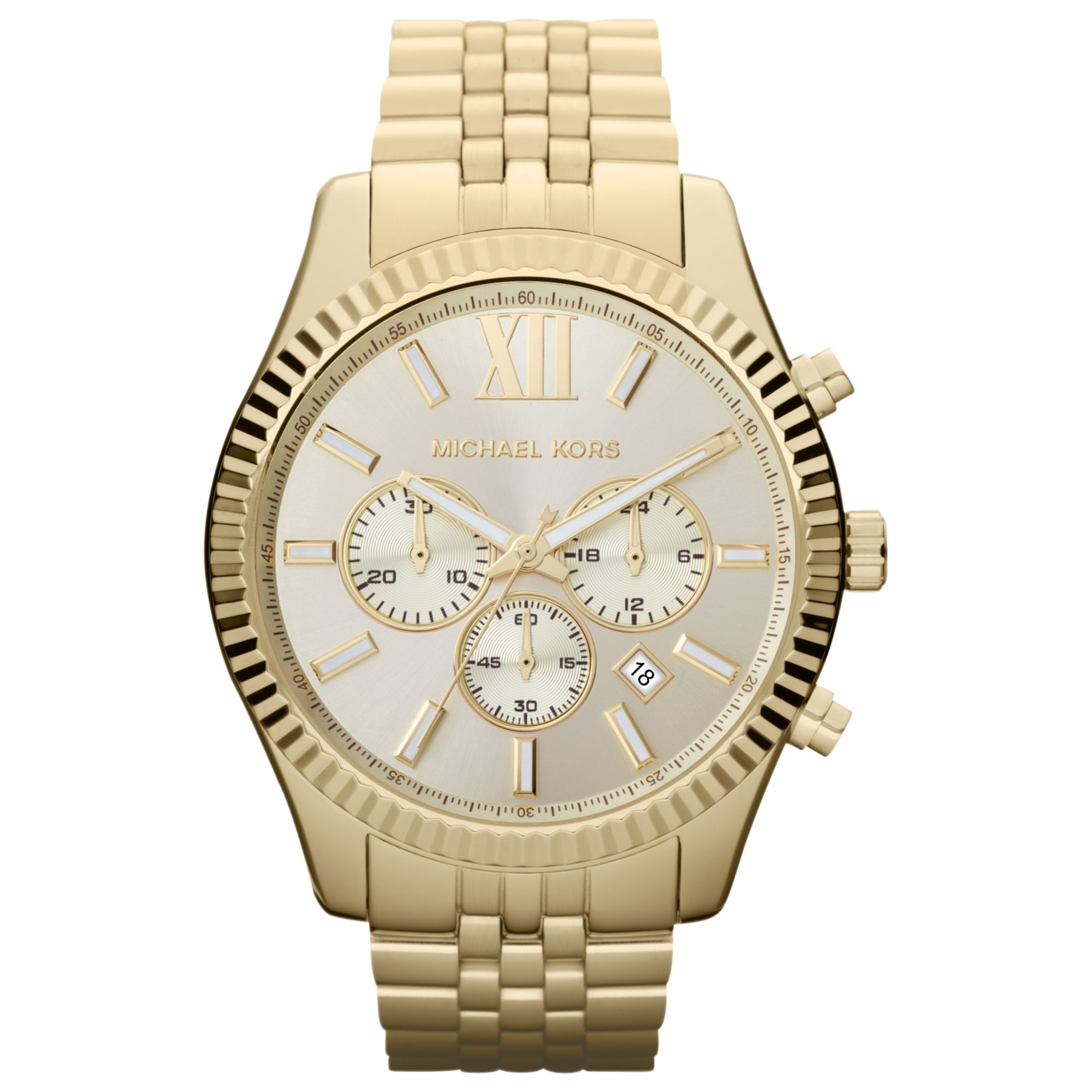 Michael Kors Men'S Chronograph Lexington Gold-Tone Stainless Steel Bracelet Watch 45Mm Mk8281 in 