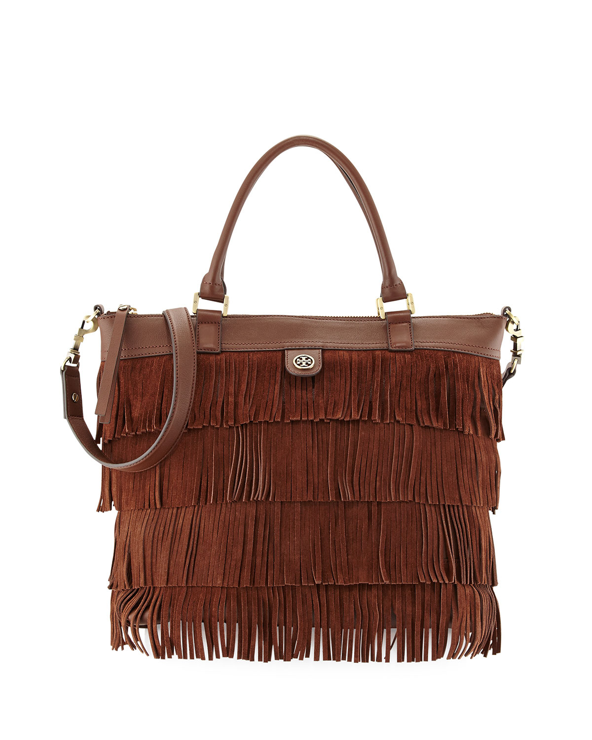 Tory Burch Leather Fringe Tote Bag Chocolate in Brown (CHOCOLATE) | Lyst