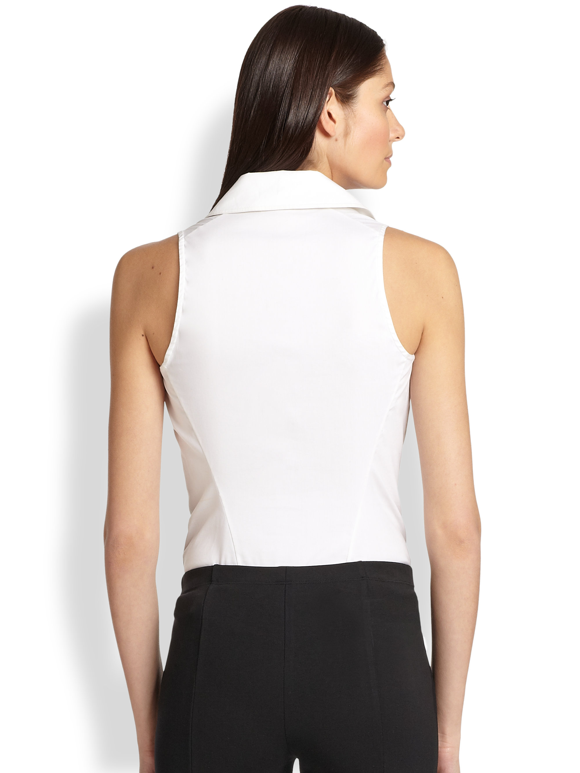 Lyst Donna Karan Collared Sleeveless Bodysuit In White