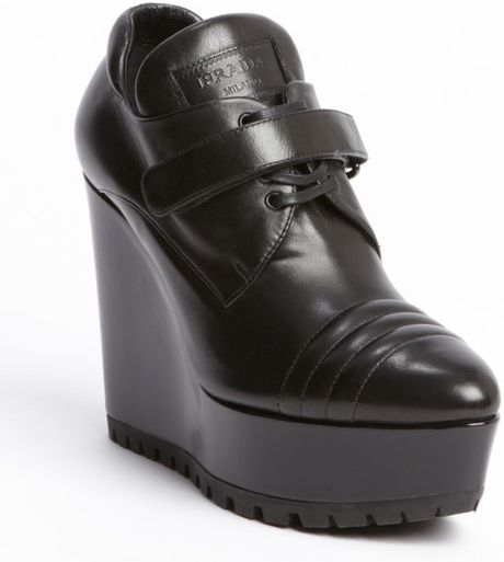 Prada Black Leather Wedge Ankle Boots in Black - Lyst