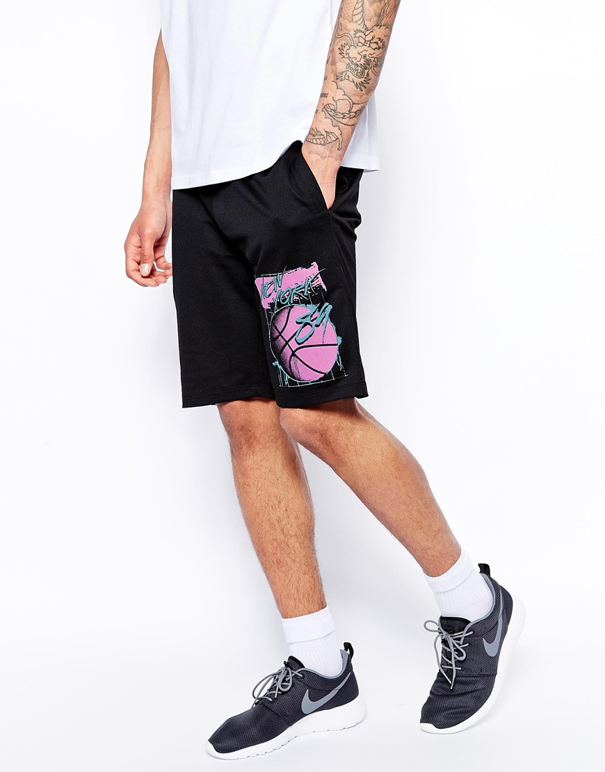 Asos Jersey Shorts In Mesh With Basketball Print in Black for Men Lyst