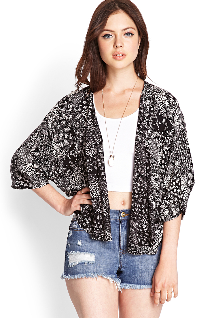 Forever 21 Mixed Floral Kimono in Black (Blackcream) | Lyst