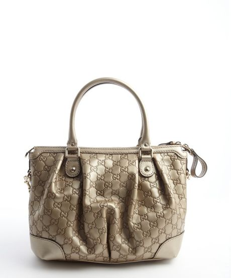 Gucci Gold Leather Ssima Pattern Convertible Tote Bag in Gold | Lyst