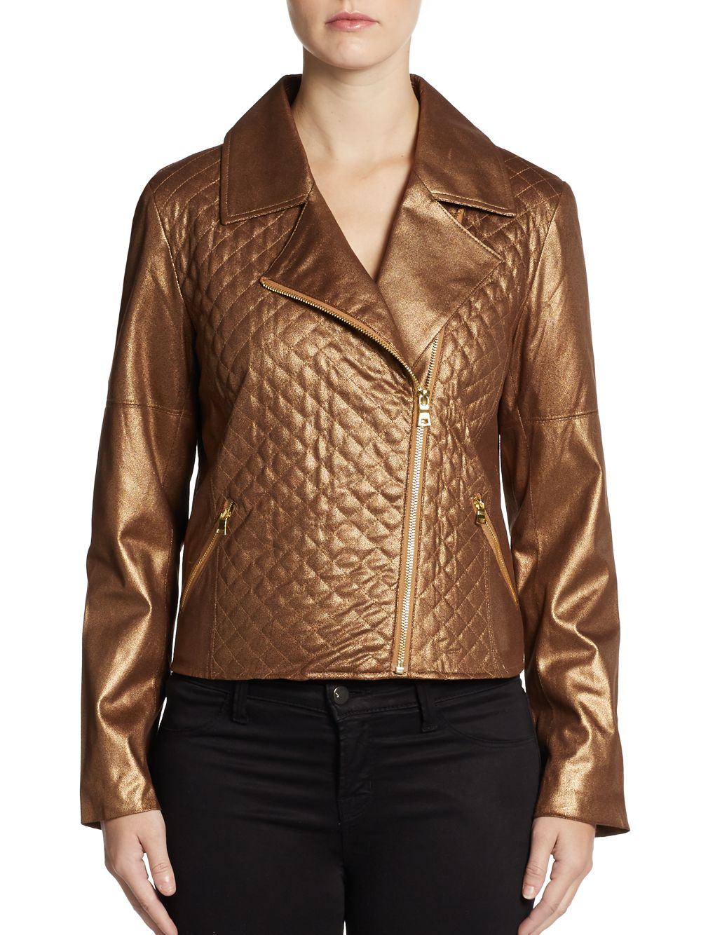 Ellen Tracy Quilted Moto Jacket in Gold (light bronze) Lyst