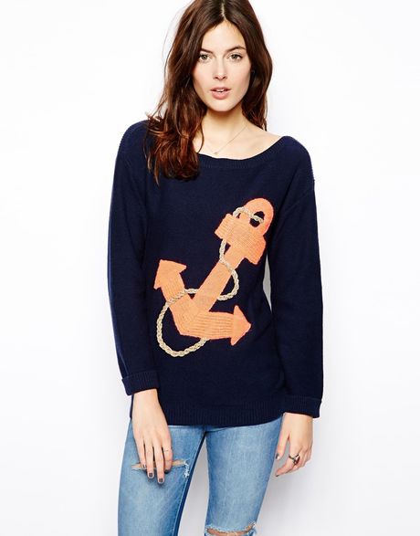 Asos Anchor Jumper in Blue (Navy) | Lyst