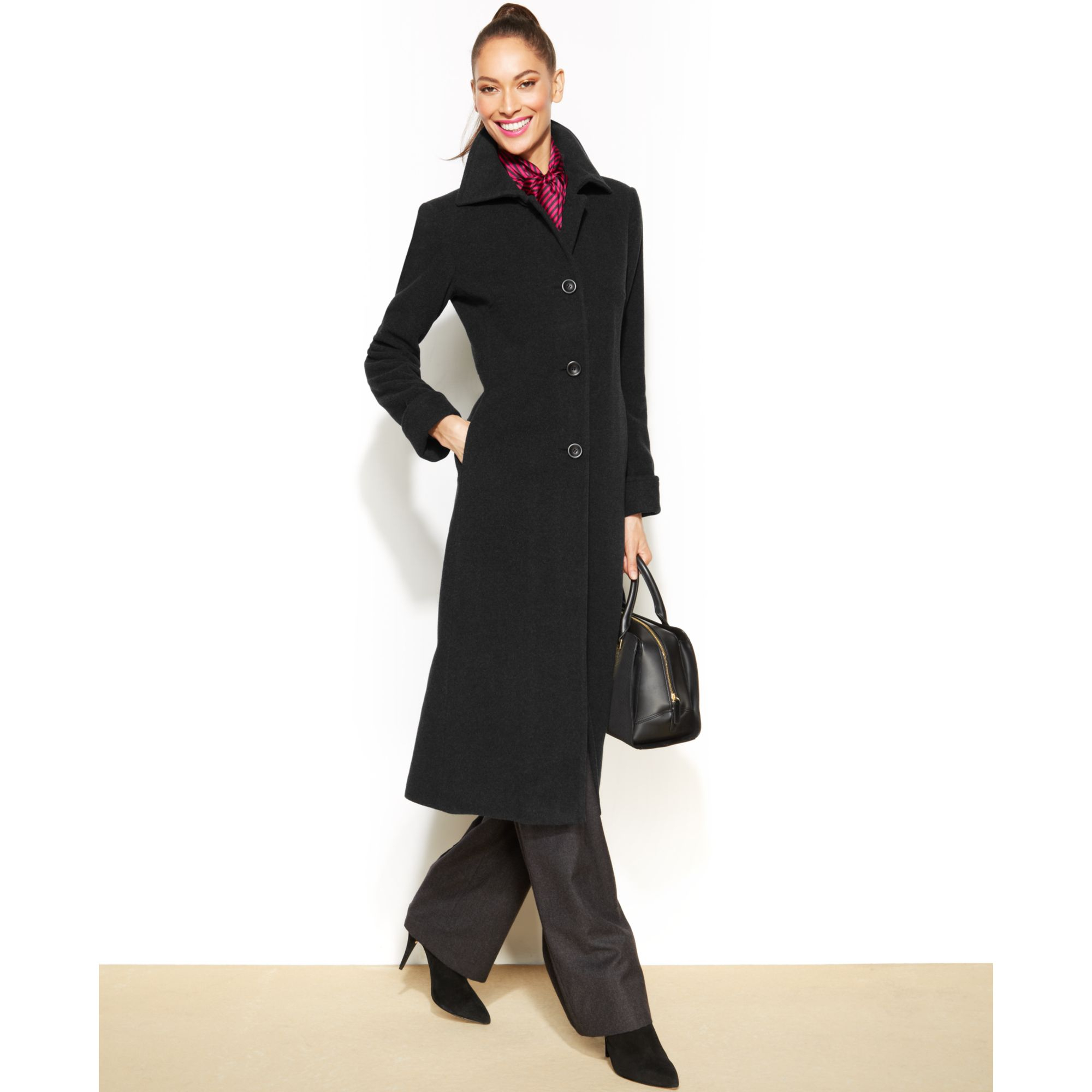 Jones New York Petite WoolBlend Maxi Walker Coat in Black Lyst