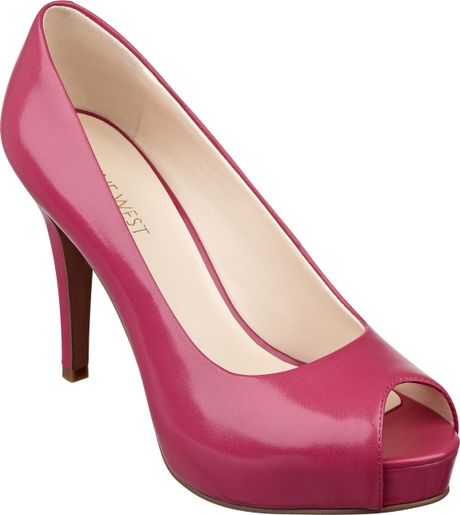 Nine West Camya High Heel Peep Toe Pumps in Pink (DARK PINK LEATHER ...