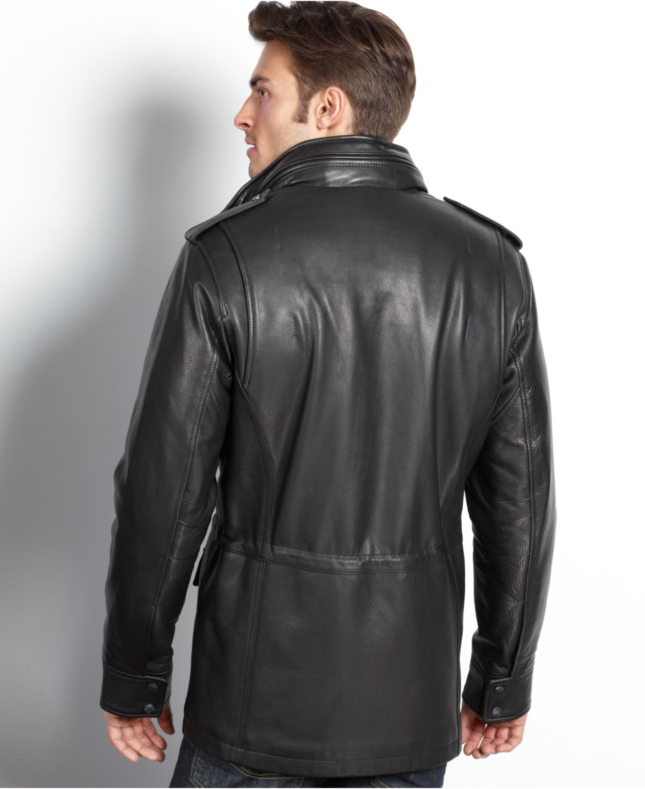 Vince Camuto Leather FourPocket Car Coat in Black for Men Lyst