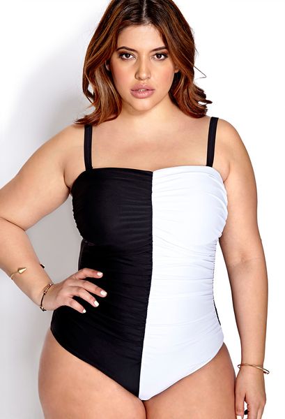 Forever 21 Mod Moment Strapless Swimsuit in Black (Blackwhite)