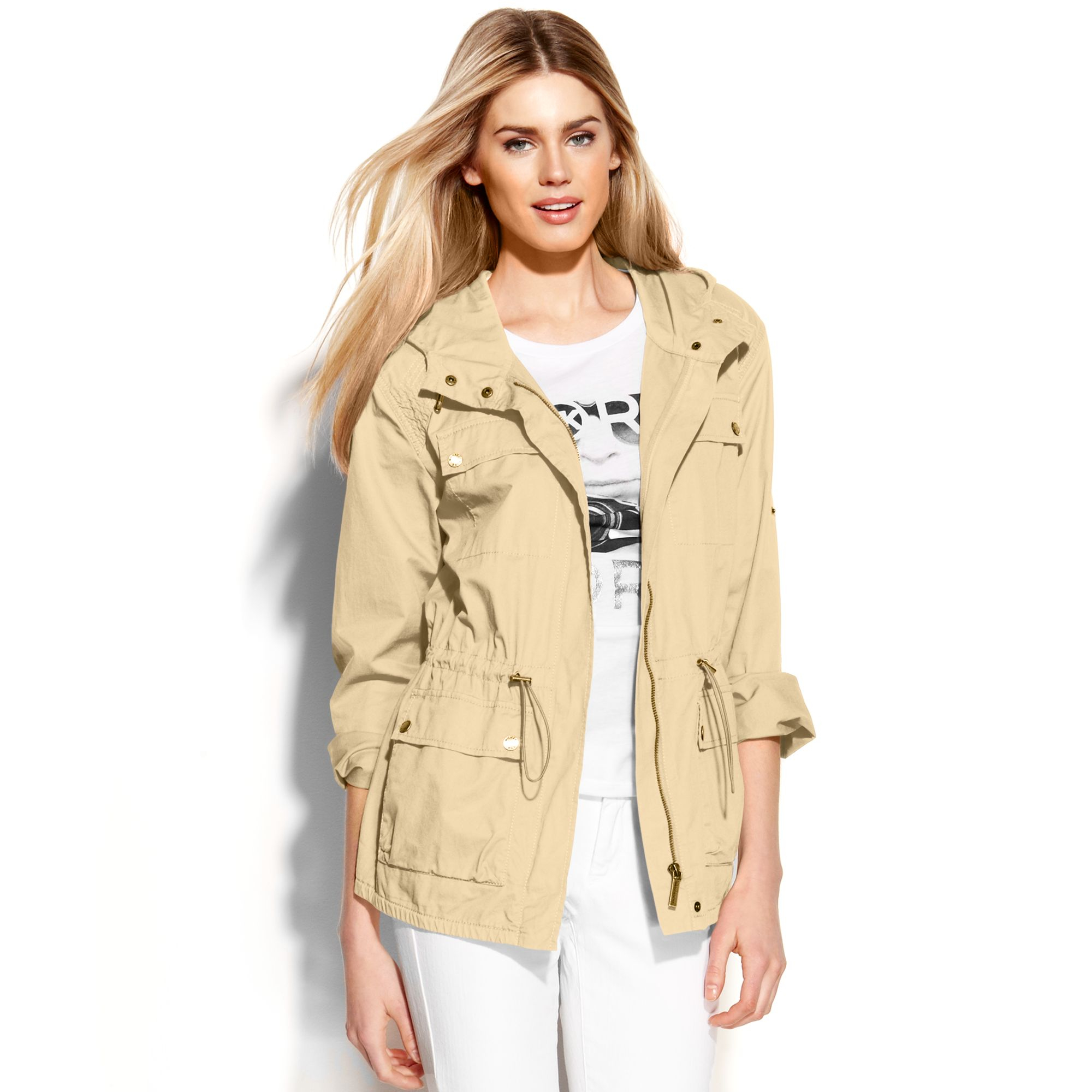 Michael Kors Michael Rolltabsleeve Hooded Anorak in Beige (Sand) Lyst