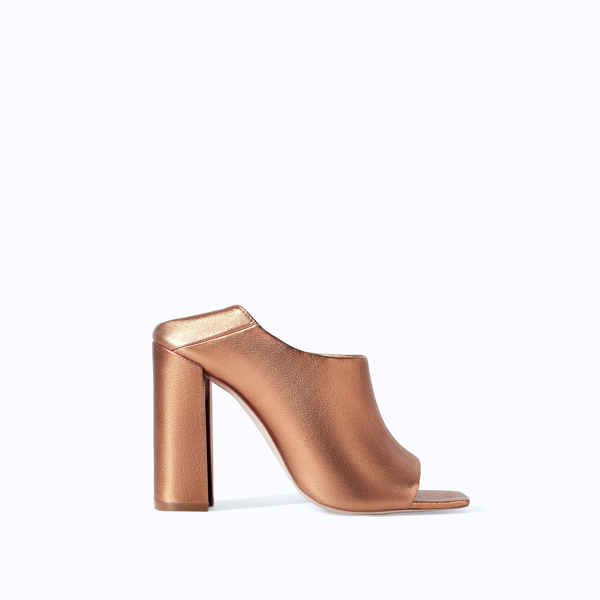 Zara Shiny Leather High Heel Mules in Gold | Lyst