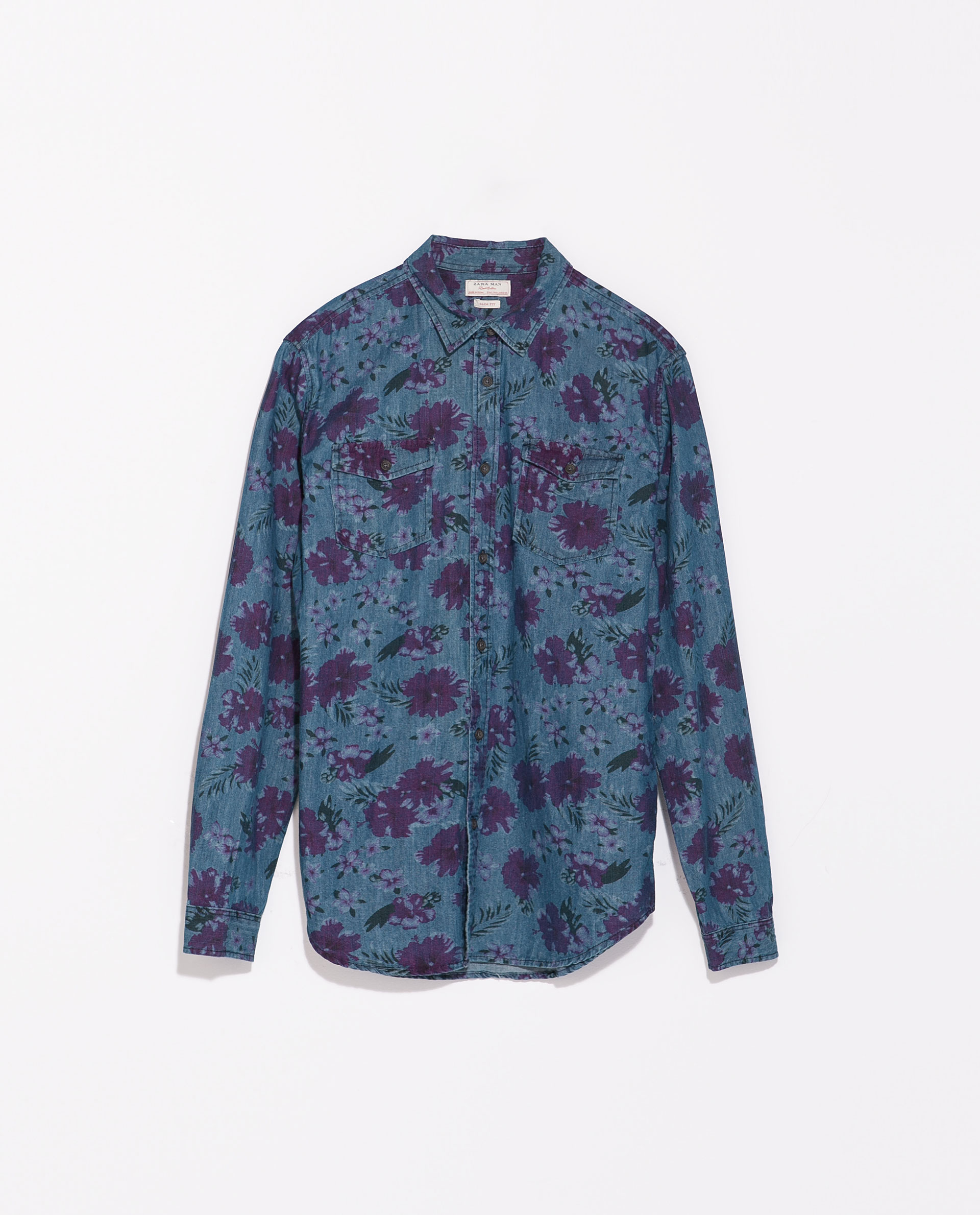 Zara Floral Print Denim Shirt in Blue for Men (Indigo) | Lyst